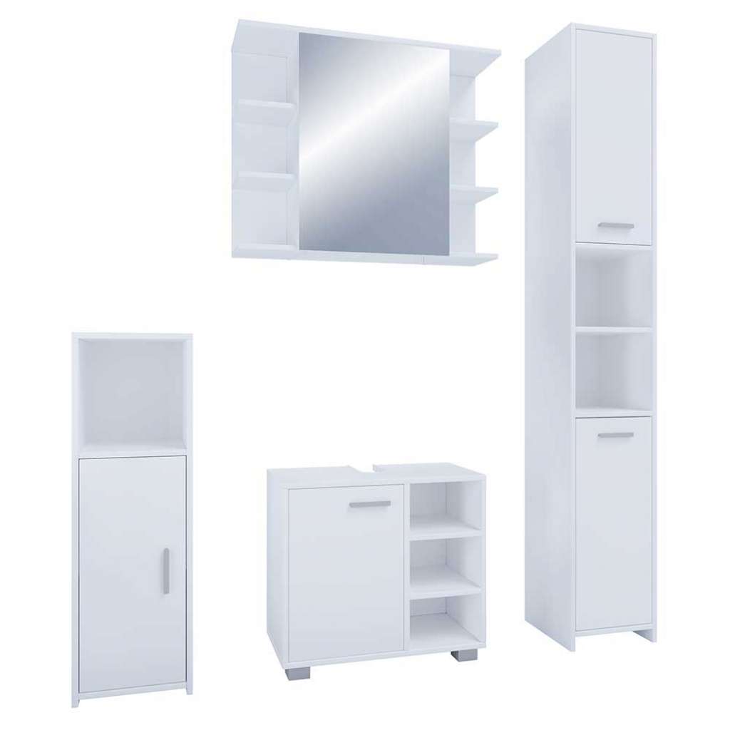Weißes Badezimmermöbel Set in modernem Design 180 cm hoch (vierteilig)
