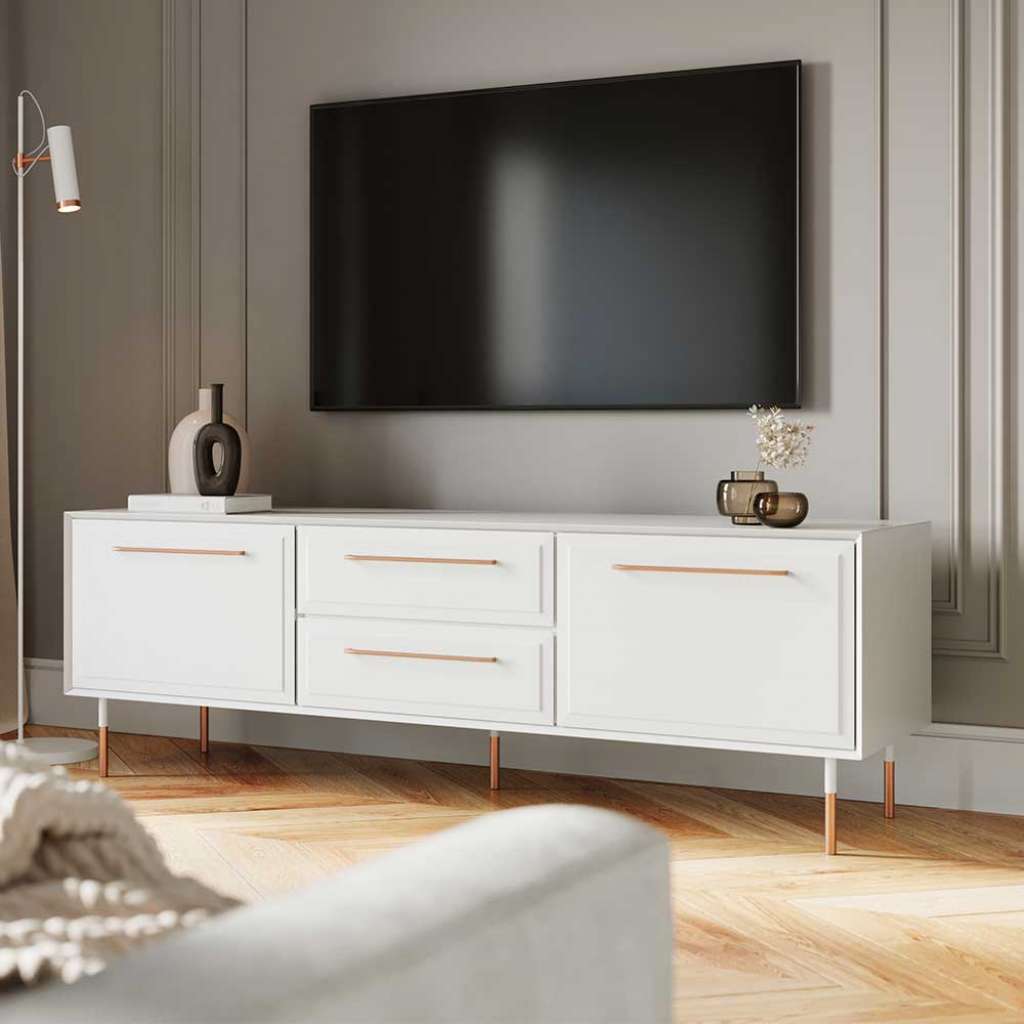 Fernsehunterschrank weiss aus Kiefer Massivholz modernem Design