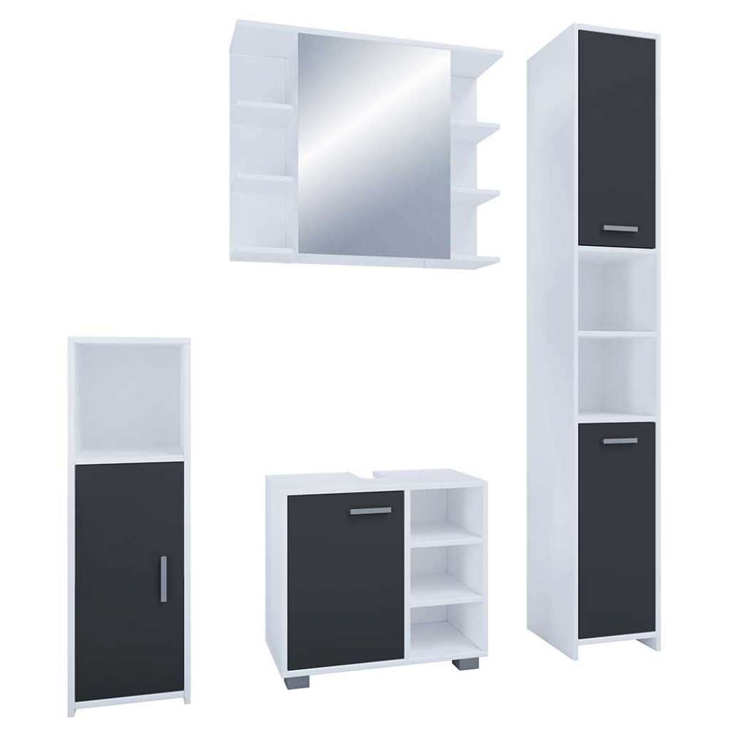 Badmöbel modern schwarz weiß mit Spiegelschrank 180 cm hoch (vierteilig)