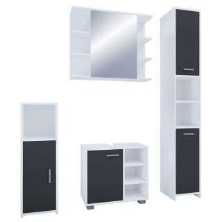 Badmöbel modern schwarz weiß mit Spiegelschrank 180 cm hoch (vierteilig)