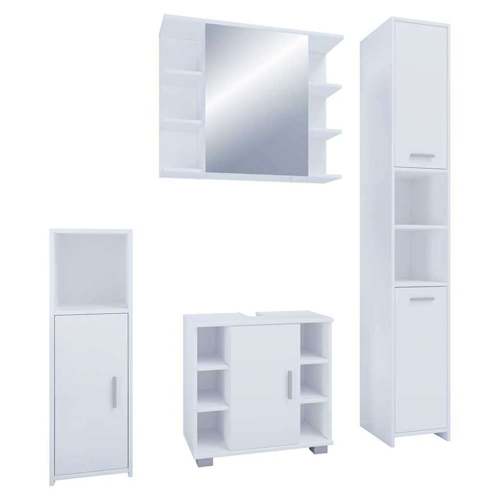 Badezimmerset modern weiss 180 cm hoch Spiegelschrank (vierteilig)