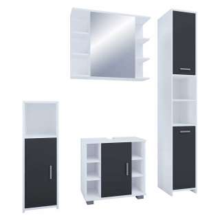 Badmöbel modern schwarz weiss 180 cm hoch Spiegelschrank (vierteilig)
