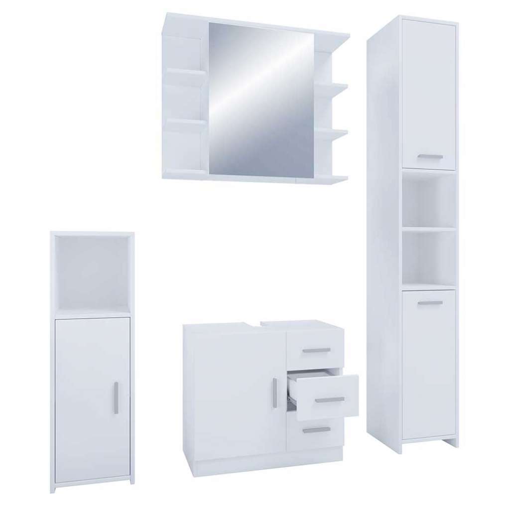 Badmöbel modern weiss 180 cm hoch Spiegelschrank (vierteilig)