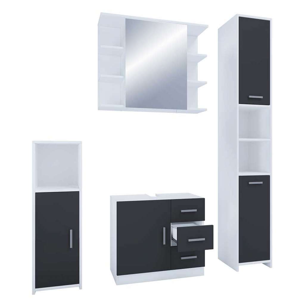 Badmöbel Set schwarz weiss in modernem Design Spiegelschrank (vierteilig)