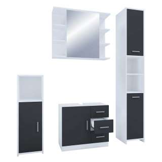 Badmöbel Set schwarz weiss in modernem Design Spiegelschrank (vierteilig)