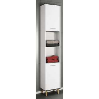 Badezimmerhochschrank schmal in Weiß und Anthrazit 181 cm hoch