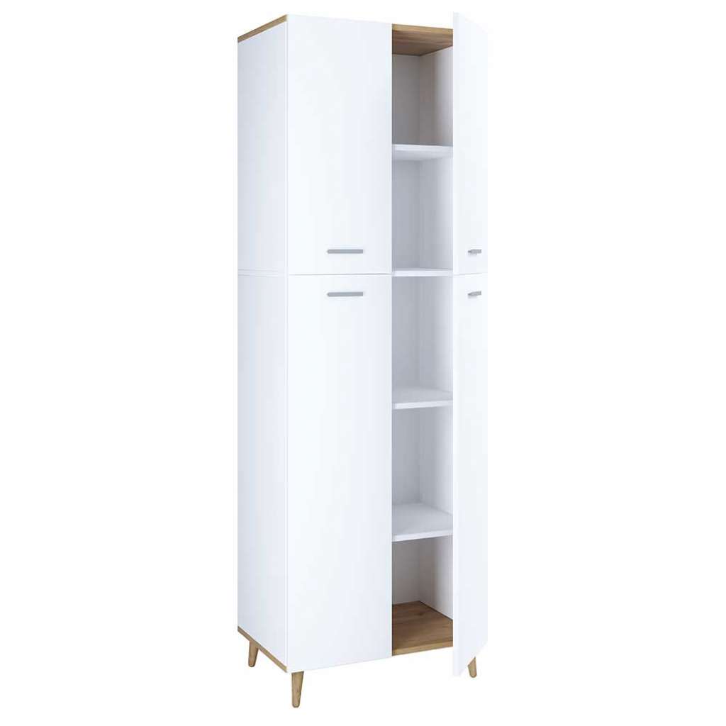 Wäsche Hochschrank modern in Weiß Wildeiche Honigfarben