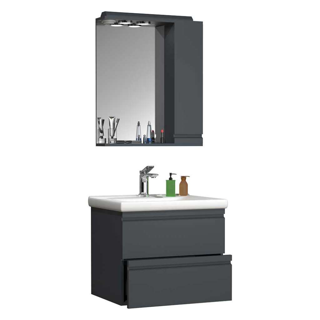 Waschplatz Set mit Becken in Anthrazit die Wandmontage (zweiteilig)