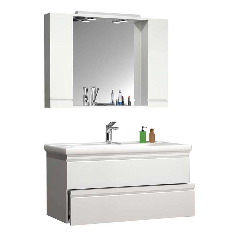 Weißes Badezimmermöbel Set für die Wandmontage LED Beleuchtung (zweiteilig)
