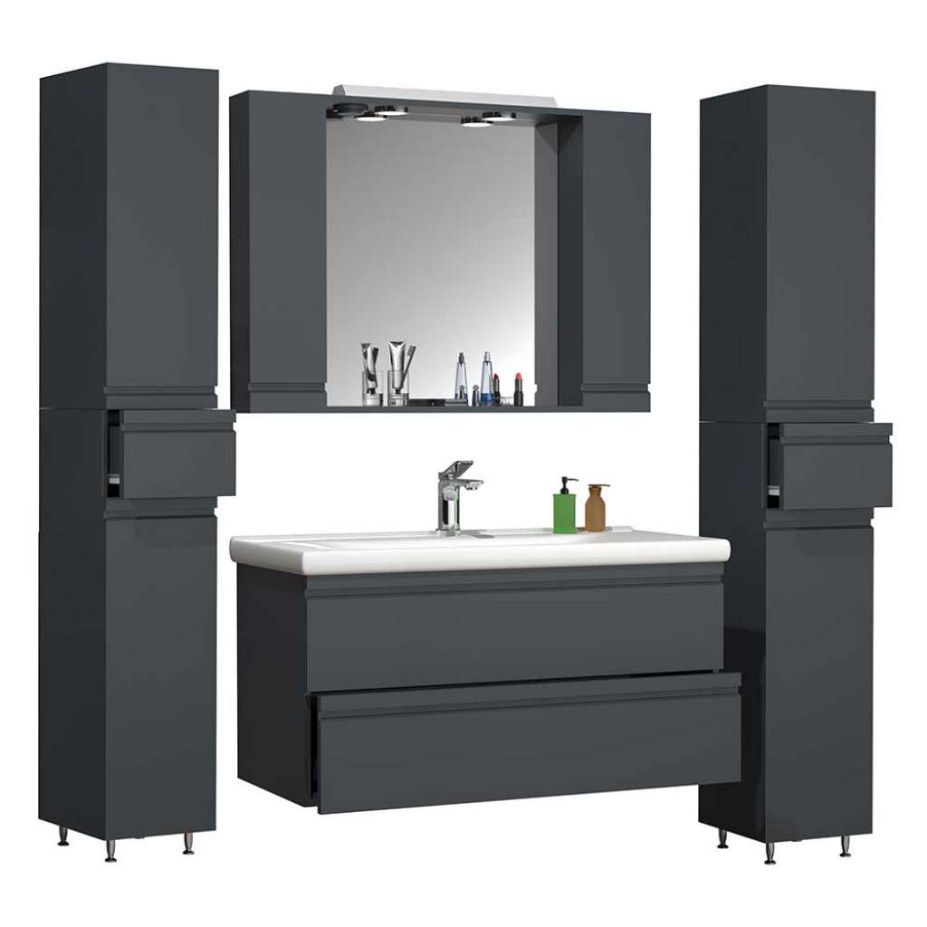 Anthrazit Badmöbel Set inklusive Waschbecken 180 cm hoch (vierteilig)