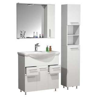 Badmöbelkomplettset weiss mit LED Beleuchtung 170 cm hoch (dreiteilig)