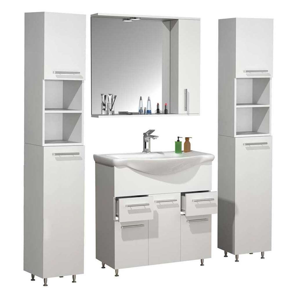 Bad Set XL 4-teilig Weiß in modernem Design LED Beleuchtung (vierteilig)