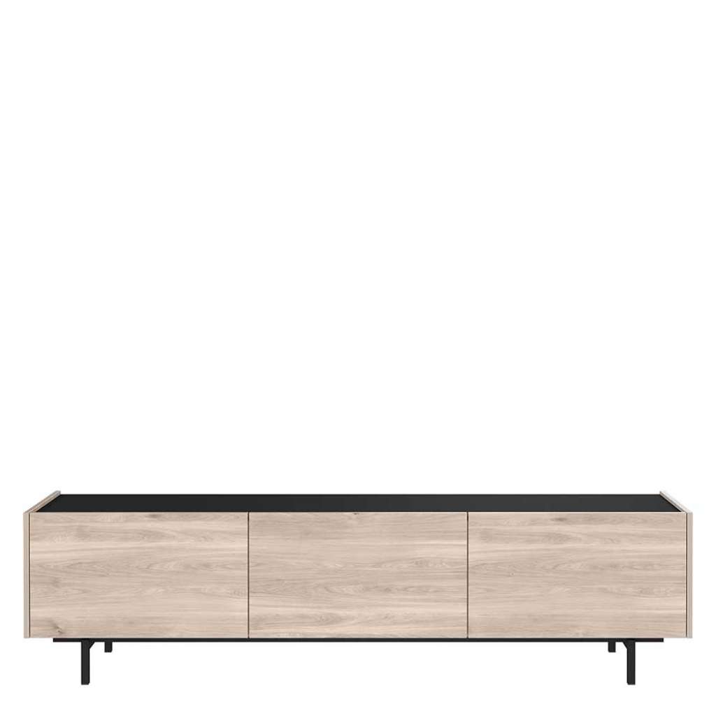 Flachstrecke Wohnzimmer modern in Eiche hell und Schwarz Klappen