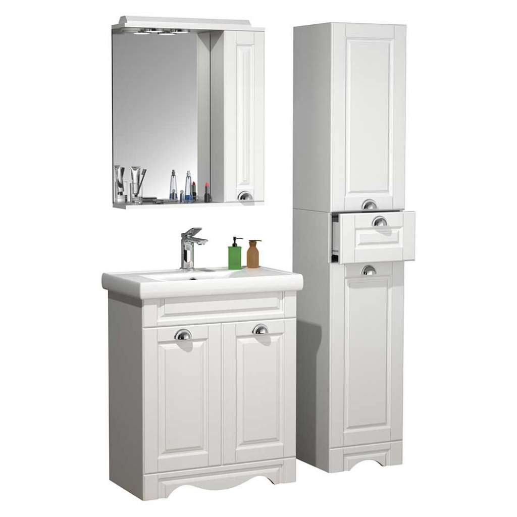 Waschplatz Set weiss Landhaus 180 cm hoch LED Beleuchtung (dreiteilig)