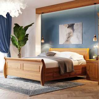 140x200 Holzbett Kiefer massiv in Honigfarben Landhausstil