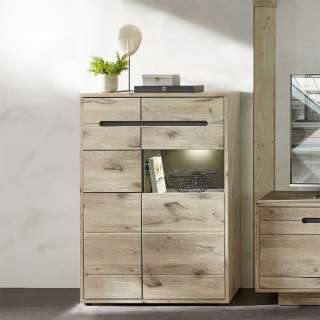 Esszimmer Highboard Vitrine in Wildeichefarben LED Beleuchtung