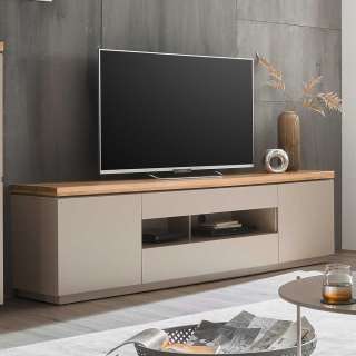 XL TV Lowboard in Taupe Deckplatte aus Akazie Massivholz