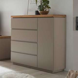 Moderne Wohnzimmerkommode in Taupe vier Schubladen und Tür