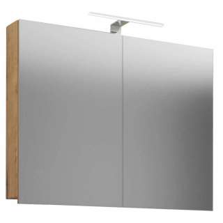 Badschrank Spiegel Holzoptik in modernem Design Drehtüren