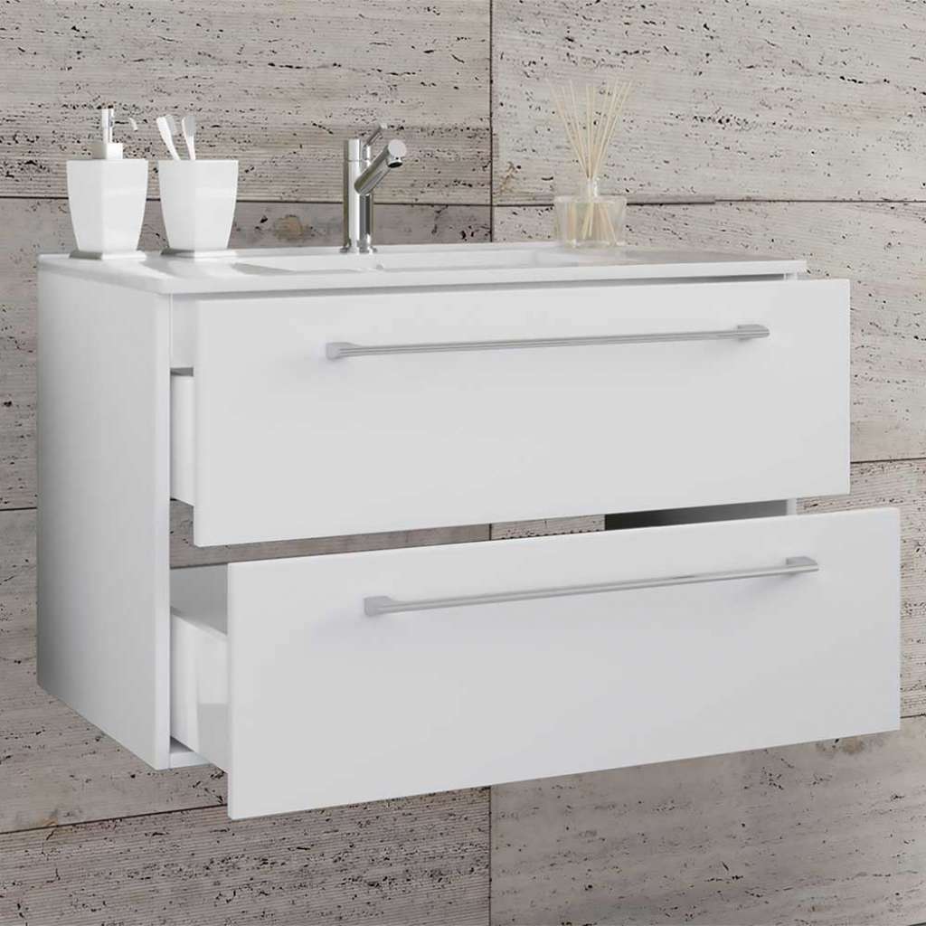 Waschbeckenunterschrank weiß mit zwei Schubladen die Wandmontage