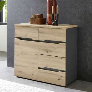 Kommode mit Schubladen in Wildeichefarben & Dunkelgrau modernes Design