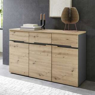 Modernes Sideboard in Wildeichefarben und Dunkelgrau 135 cm breit