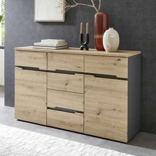 Esszimmersideboard 135 cm breit in Wildeichefarben Dunkelgrau