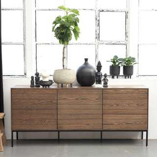 Sideboard modern Eiche Smoked mit drei Schubladen Drehtüren