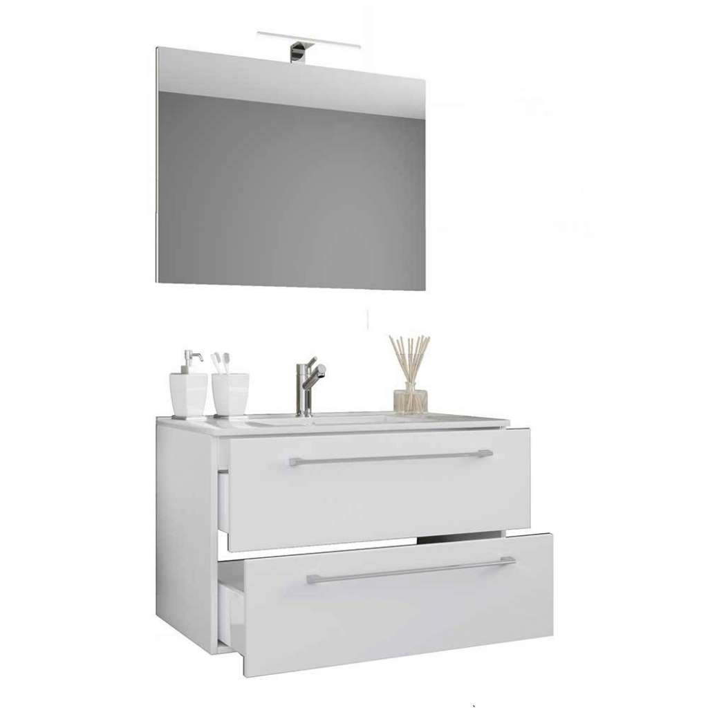 Waschplatz Set weiß hängend mit LED Beleuchtung 46 cm tief (zweiteilig)