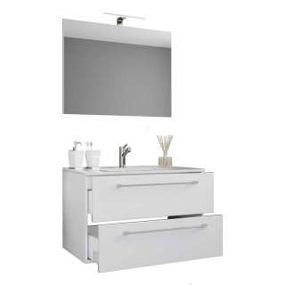 Waschplatz Set weiß hängend mit LED Beleuchtung 46 cm tief (zweiteilig)