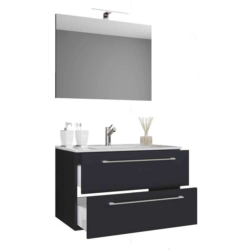 Waschplatz Set schwarz mit Wandspiegel modernem Design (zweiteilig)