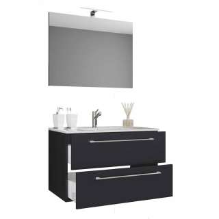 Waschplatz Set schwarz mit Wandspiegel modernem Design (zweiteilig)