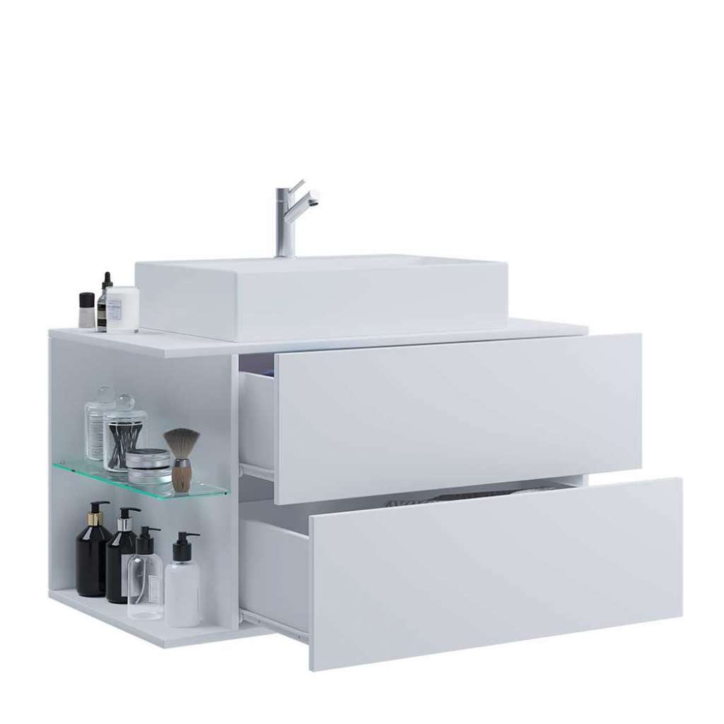 Unterbeckenschrank hängend in Weiß zwei push-to-open Schubladen