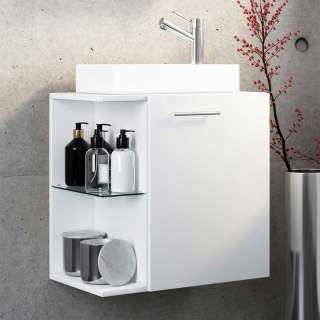 Waschtischunterschrank hängend in Weiß einem Aufsatzwaschbecken