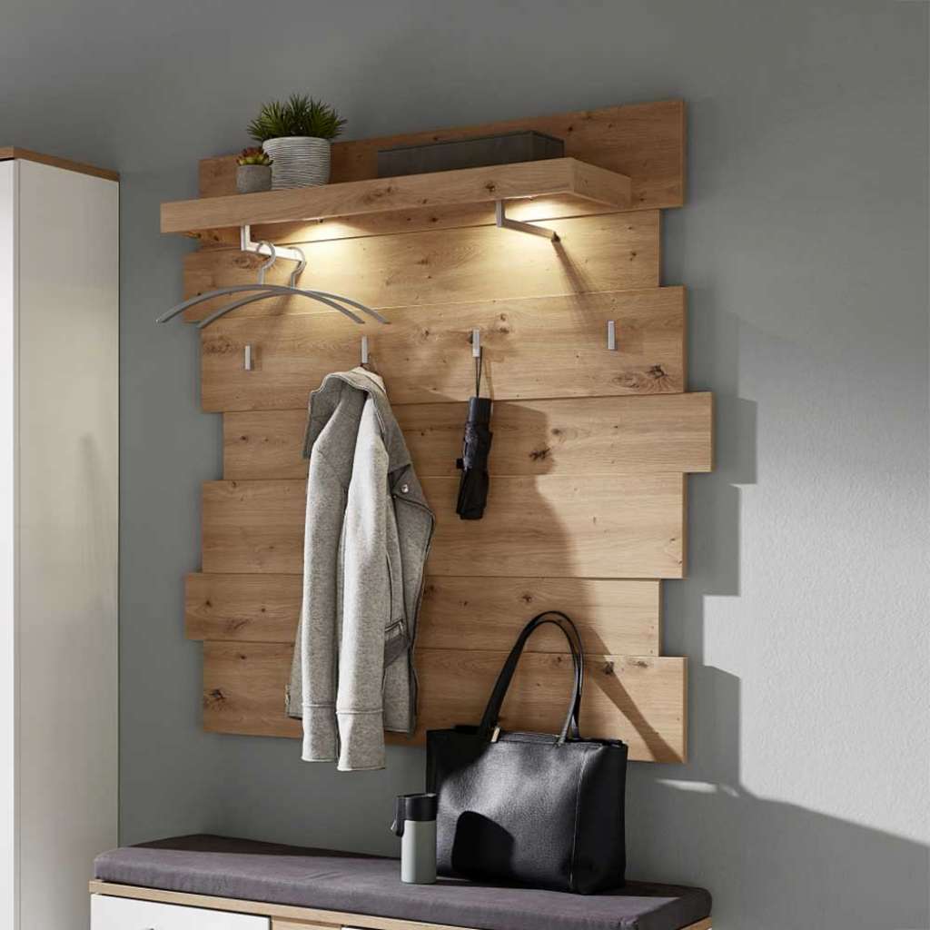 Garderobenpaneel modern in Wildeichefarben 4 Kleiderhaken