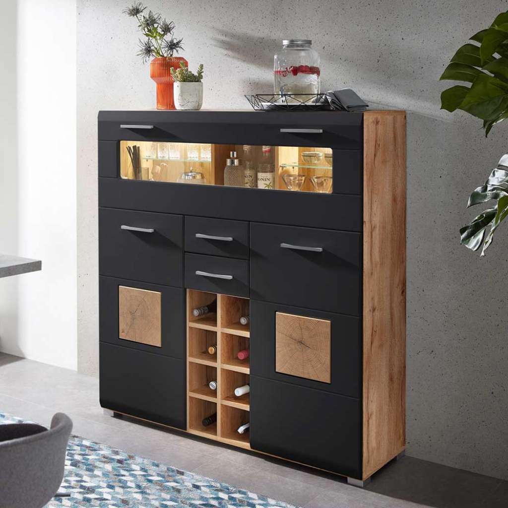 Barschrank modern Wohnzimmer in Wildeichefarben Schwarz