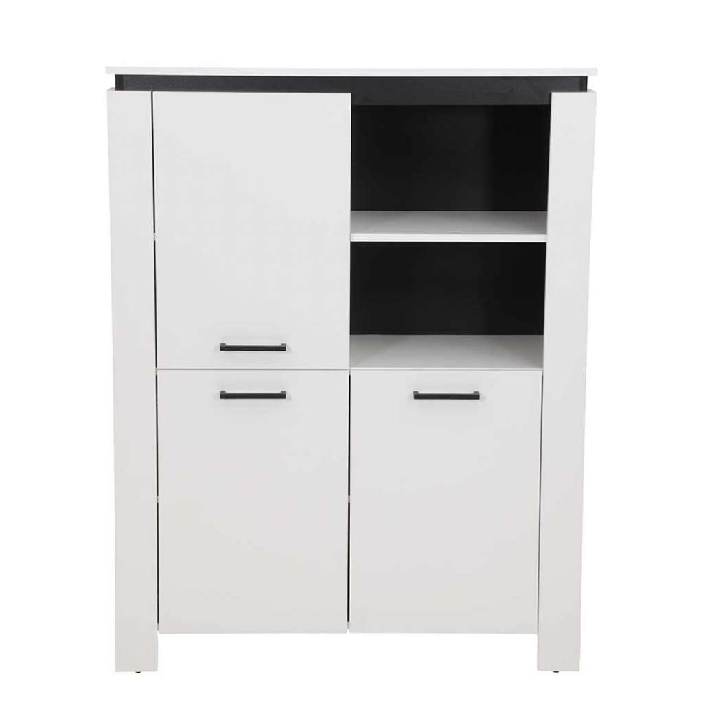 Wohnzimmer Highboard in Weiß und Schwarz drei Drehtüren