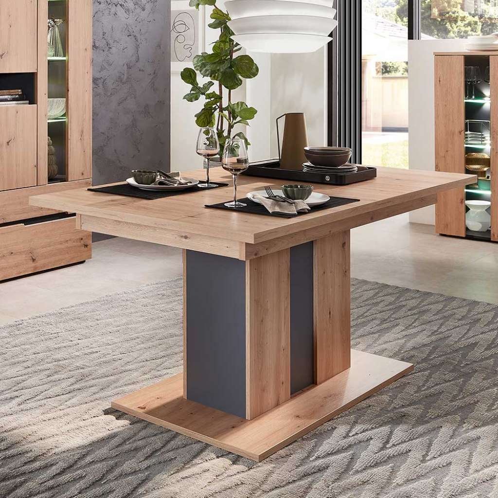 Esszimmer Ausziehtisch modern in Wildeichefarben Dunkelgrau