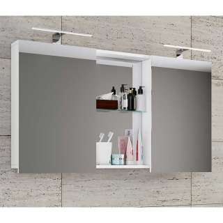 Badschrank Spiegel weiss modern 112 cm breit Drehtüren