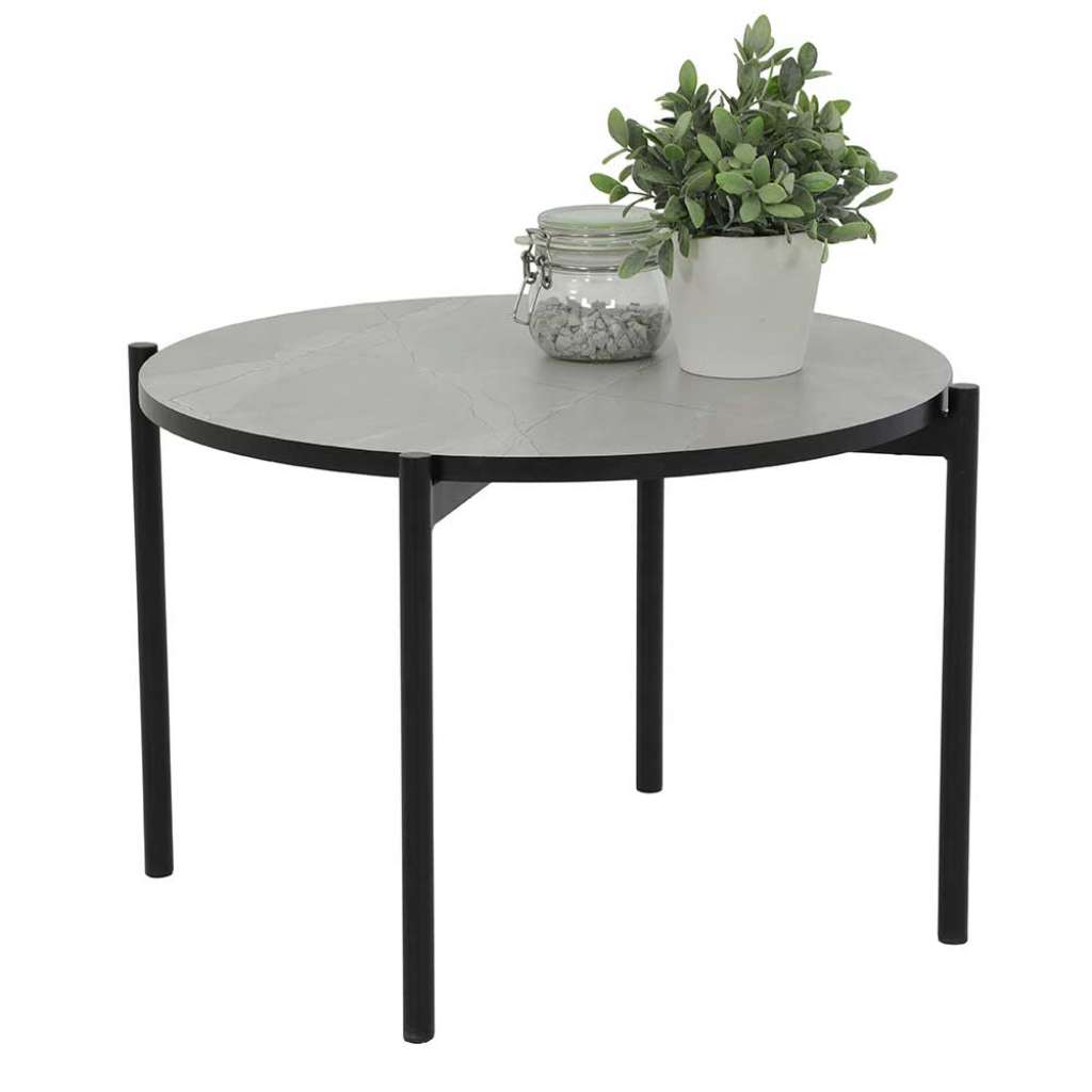 Beistelltisch Sofa rund in Marmor-Optik Grau Schwarz