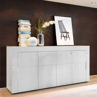 Esszimmersideboard modern weiss Hochglanz vier Drehtüren