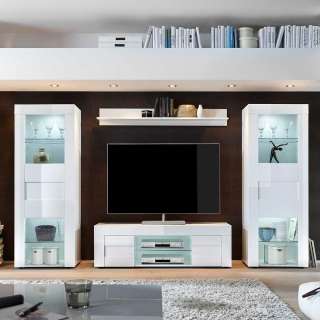 Wohnzimmerschrankwand in Weiß Hochglanz modernes Design (vierteilig)