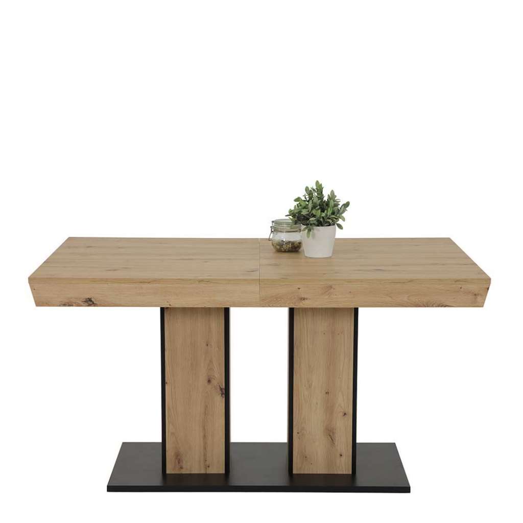 Küchen Tisch ausziehbar mit zwei Einlegeplatten Wildeichefarben & Schwarz