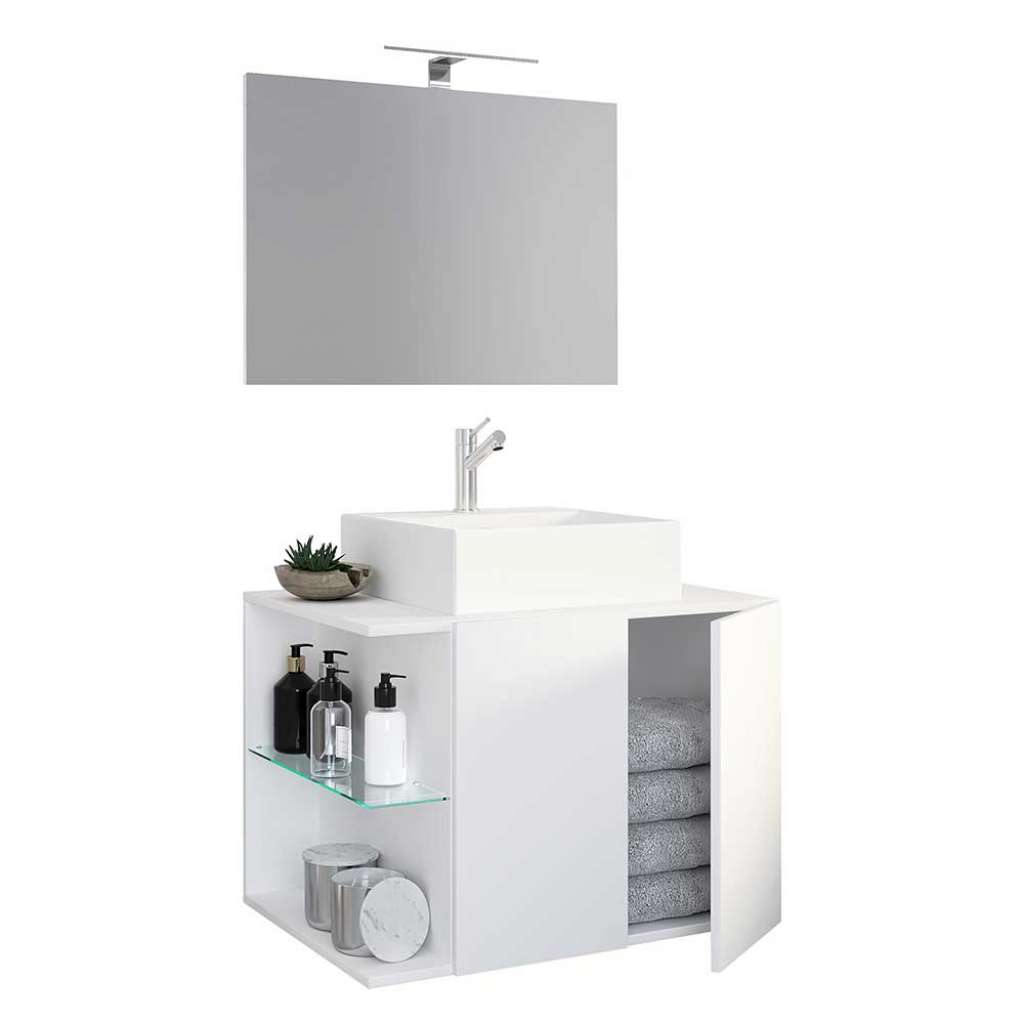 Waschplatz Set mit Becken weiss in modernem Design 73 cm breit (zweiteilig)