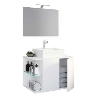 Waschplatz Set mit Becken weiss in modernem Design 73 cm breit (zweiteilig)