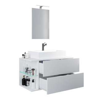 Bad Set weiss inklusive Beleuchtung für die Wandmontage 93 cm breit (zweiteilig)