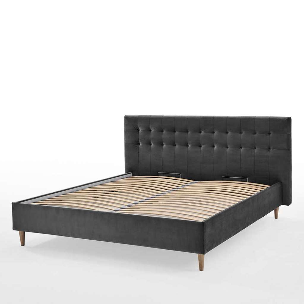 Stoffbett Doppelbett in Dunkelgrau 107 cm Kopfteil