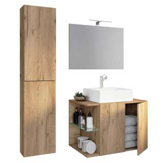 Badezimmermöbel Holzoptik modern für die Wandmontage LED Beleuchtung (dreiteilig)