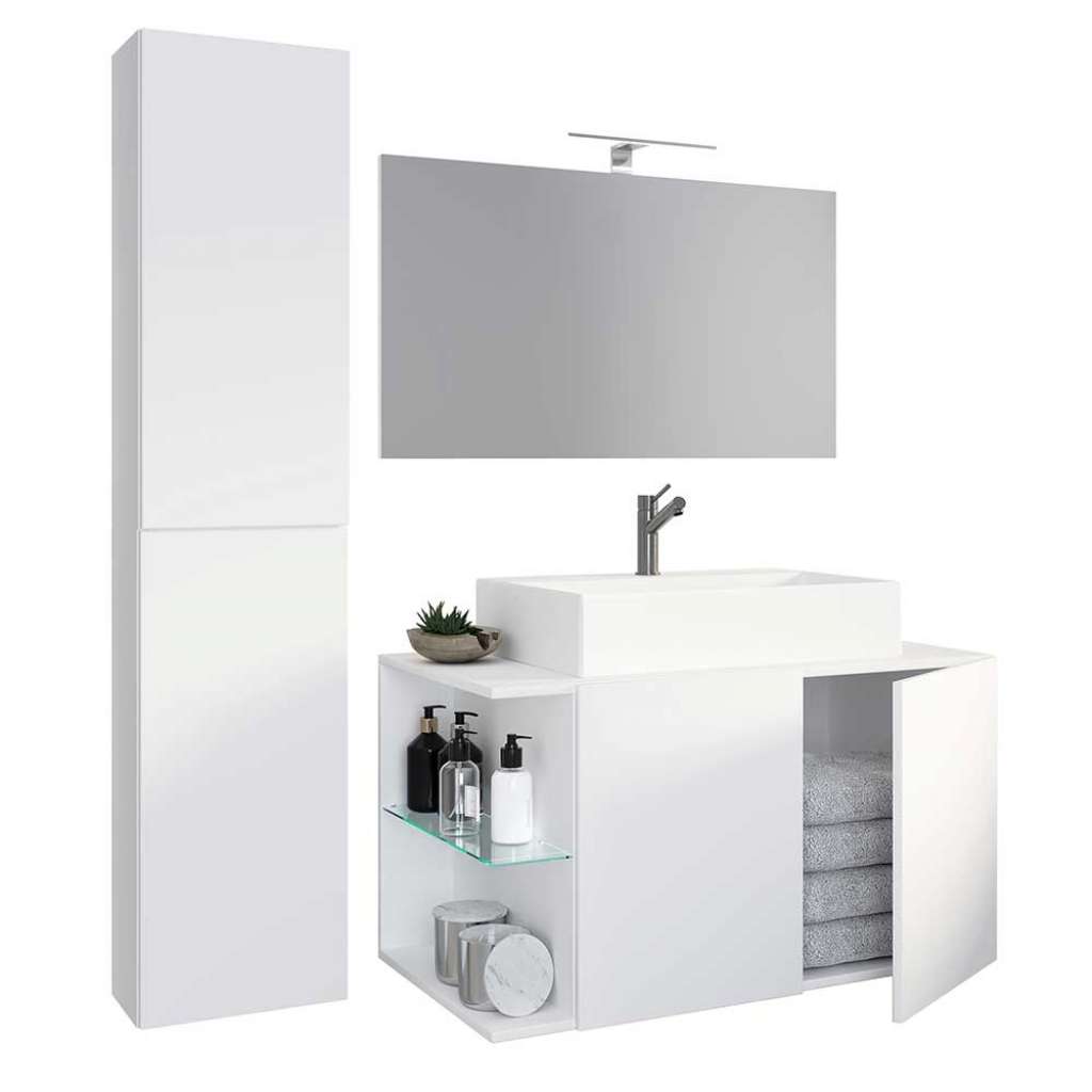 Badezimmerset weiss modern mit LED Beleuchtung die Wandmontage (dreiteilig)