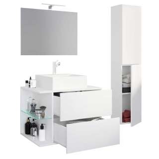 Waschplatz Set weiss modern mit LED Beleuchtung die Wandmontage (dreiteilig)
